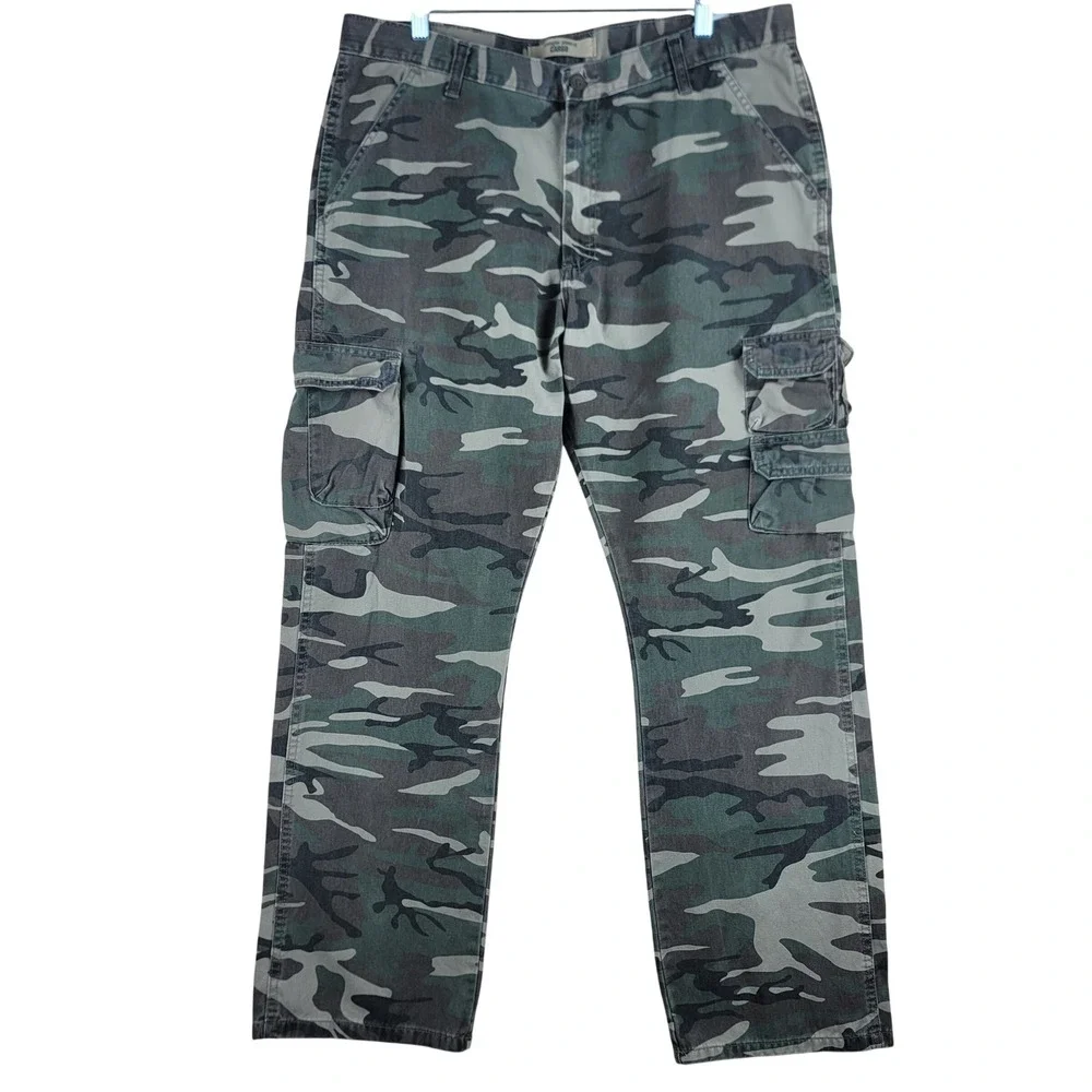 Wrangler Cargo Pants Mens 38x32 Camo Green Cotton Straight Leg 70BRW4M